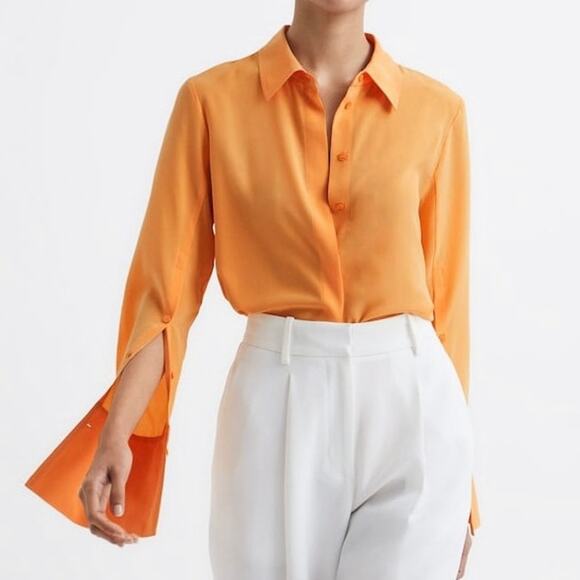Reiss Tops - Reiss Kia Silk Shirt Size 8 Light Orange Buttondown Career Classic Designer